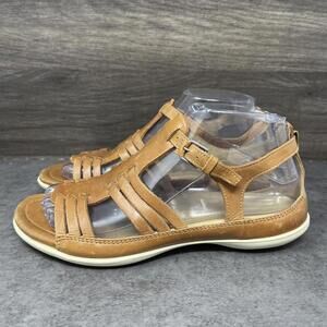 ECCO Sandals Womens Size 7 (38) Brown Leather Flast T Strap